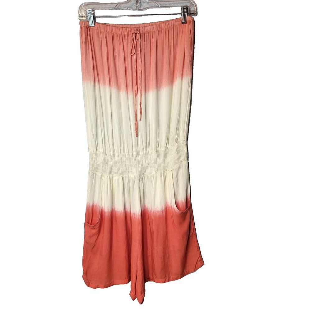 Beach By Exist Coral and Cream Tie-Dye Strapless Jumpsuit